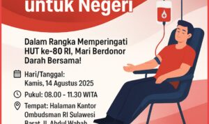 Ombudsman Sulbar akan Gelar Donor Darah dalam Rangka HUT ke-80 RI