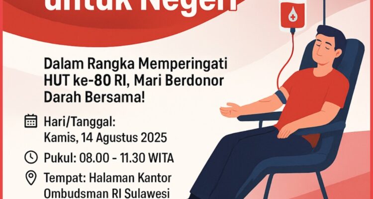 Ombudsman Sulbar akan Gelar Donor Darah dalam Rangka HUT ke-80 RI