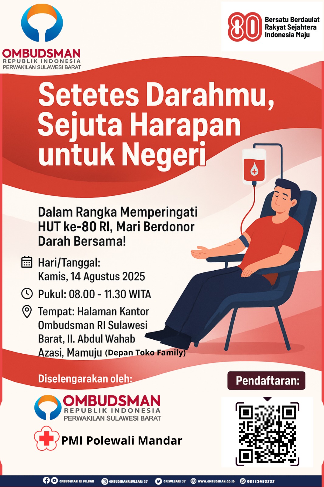 Ombudsman Sulbar akan Gelar Donor Darah dalam Rangka HUT ke-80 RI