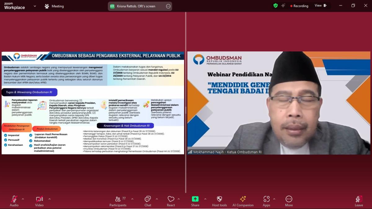 Hardiknas, Ombudsman Sulbar Gelar Webinar Pendidikan Nasional