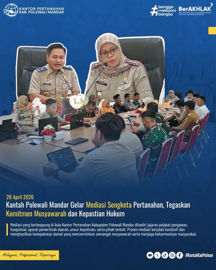 Kantor Pertanahan Kabupaten Polewali Mandar melaksanakan mediasi sengketa pertanahan sebagai tindak lanjut penanganan kasus sesuai ketentuan yang berlaku.
