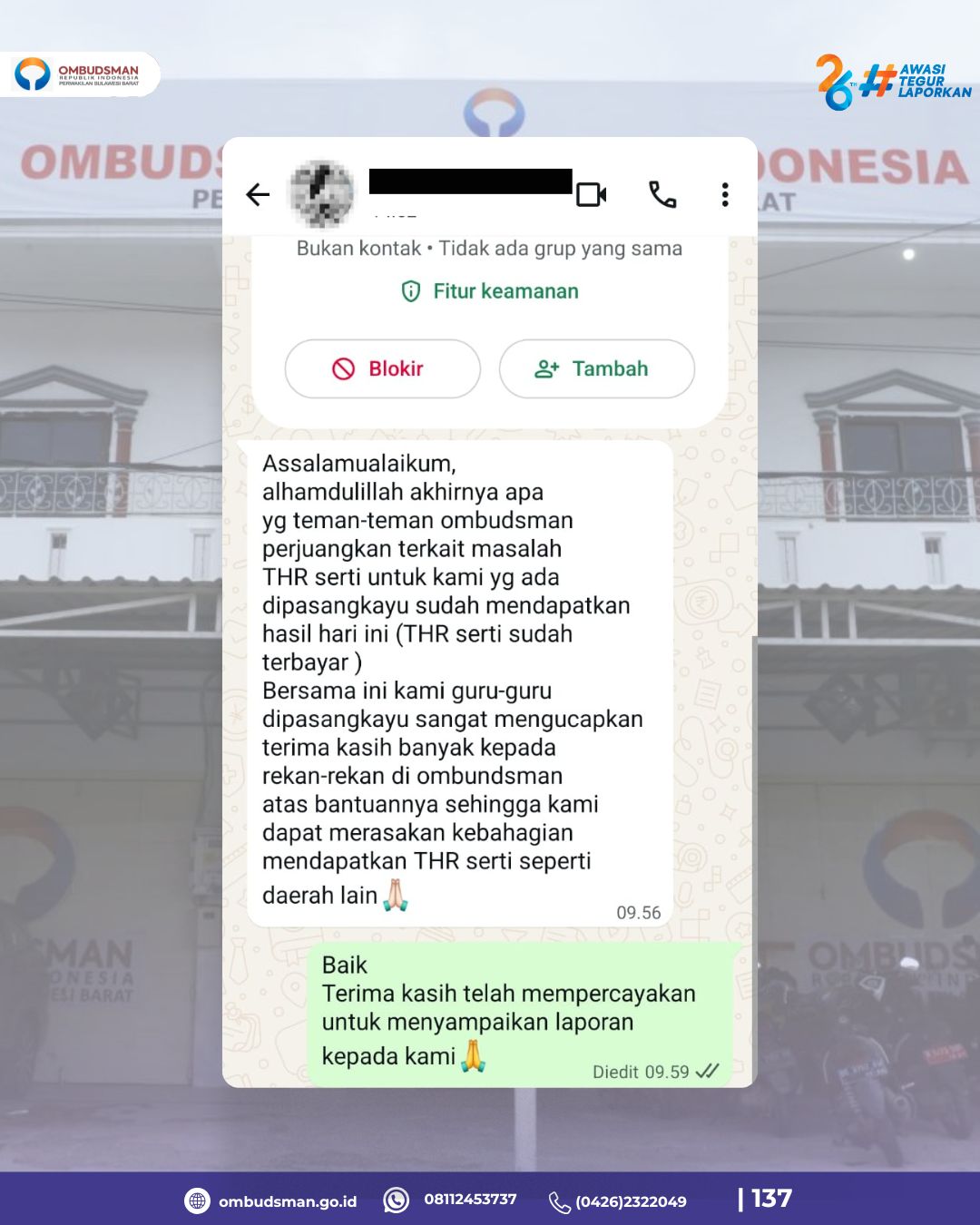 TPG THR, dan Gaji-13 Senilai Rp 5,8 Miliar Cair, Guru ASN Pasangkayu Apresiasi Ombudsman Sulbar