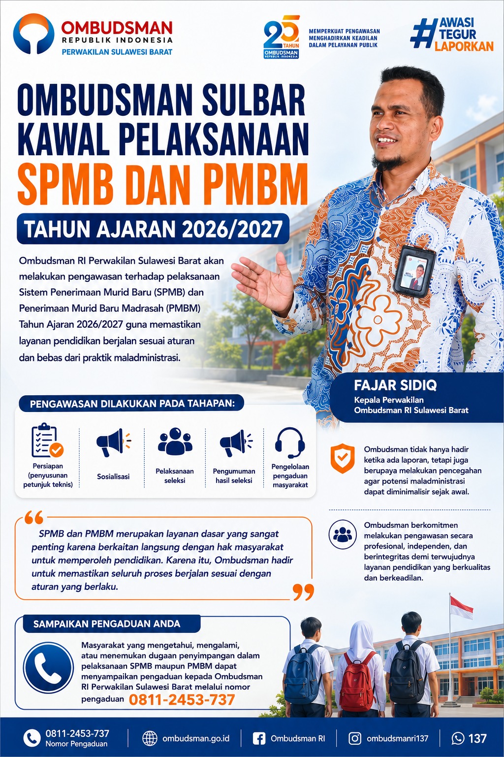 Ombudsman Sulbar Kawal Pelaksanaan SPMB dan PMBM Tahun Ajaran 2026/2027